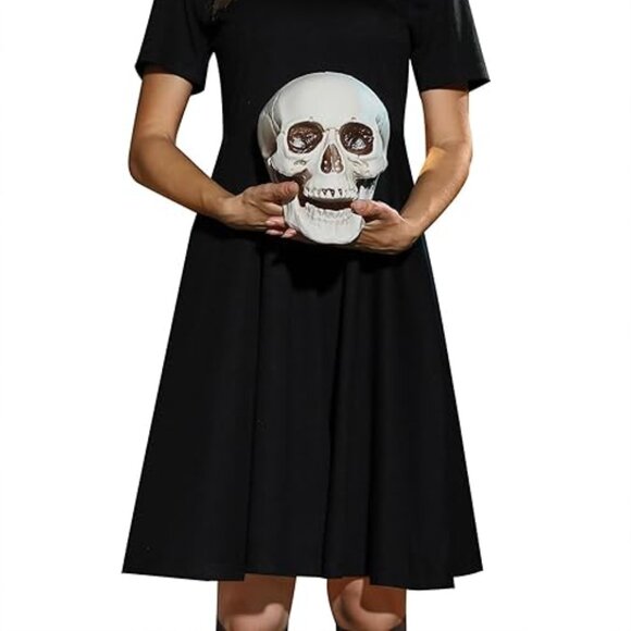 NEW Womens Wednesday Addams Family Halloween Cosplay Costume Black Velvet Dress - Picture 5 of 8